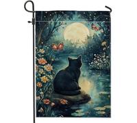 Bandiera da giardino con gatto e farfalla, gatto al chiaro di luna, decorazione per esterni, bandiera da cortile su entrambi i lati per la decorazione del giardino della casa 30,5 x 45,7 cm