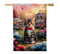 Bandiera da giardino con gatto estivo, gattino colorato con papillon, striscione decorativo per la casa, bandiera da giardino in iuta su entrambi i lati, decorazione per esterni, 71 x 101 cm