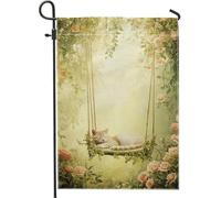 Bandiera da giardino con gatto floreale estivo, bandiera gialla a forma di gattino, decorazione da giardino, bandiera da giardino in iuta su entrambi i lati, graziosa decorazione per prato all'aperto