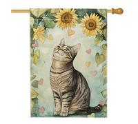 Bandiera da giardino con gatto girasole, striscione artistico giallo floreale per esterni, in iuta su entrambi i lati, decorazione per la casa primaverile estiva per prato o feste di vacanza, 71 x 101