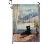 Bandiera da giardino con gatto invernale delle meraviglie, bandiere decorative per la casa, bandiera decorativa per esterni in iuta su entrambi i lati, 30,5 x 45,7 cm