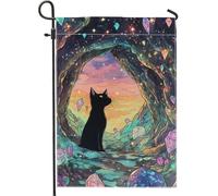 Bandiera da giardino con gatto mistico, decorazione artistica colorata per grotte cosmiche, striscione da giardino su entrambi i lati per decorazione autunnale all'aperto del prato 30,5 x 45,7 cm