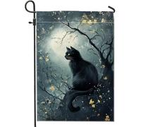 Bandiera da giardino con gatto mistico, decorazione notturna autunnale, bandiera da cortile su entrambi i lati per Halloween, decorazione per prato all'aperto, stile vintage, incantevoli accenti per