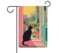 Bandiera da giardino con gatto nero che guarda fuori, per vacanze stagionali, in iuta, double face, per casa, cortile, esterni, 30,5 x 45,7 cm