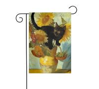 Bandiera da giardino con gatto nero che salta sulla cima dei girasoli 30 x 45 cm verticale su entrambi i lati per fattoria vacanze esterne decorazioni per cortile bandiera