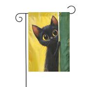 Bandiera da giardino con gatto nero che sbircia dal verde 30 x 45 cm verticale su entrambi i lati per fattoria vacanze esterne decorazioni da cortile bandiera