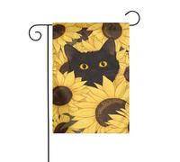 Bandiera da giardino con gatto nero che sbircia girasole giallo 30 x 45 cm verticale su entrambi i lati per fattoria vacanze decorazioni esterne bandiera cortile