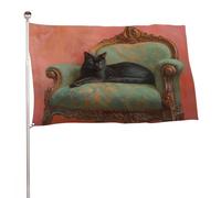 Bandiera da giardino con gatto nero che si sdraia sul divano verde, 9 x 1,5 m, decorazione per cortile, portico, prato, fattoria