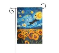 Bandiera da giardino con gatto nero che vola sopra il campo di girasole 30 x 45 cm verticale su entrambi i lati per fattoria vacanze decorazioni esterne bandiera cortile