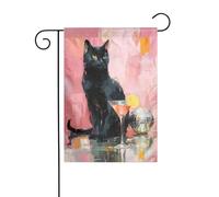 Bandiera da giardino con gatto nero e palla da discoteca 30 x 45 cm verticale su entrambi i lati per case coloniche decorazioni esterne bandiera cortile