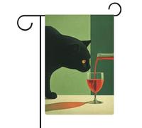 Bandiera da giardino con gatto nero e vino rosso, in iuta su entrambi i lati, 30,5 x 45,7 cm