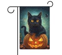 Bandiera da giardino con gatto nero e zucca chiara, per Halloween, festività, festività, juta, double face, per casa, cortile, esterni, 30,5 x 45,7 cm