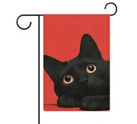 Bandiera da giardino con gatto nero su sfondo rosso, in iuta su entrambi i lati, 30,5 x 45,7 cm