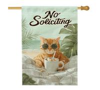 Bandiera da giardino con gatto No Soliciting, decorazione estiva Ginger Tabby, divertente striscione per prato all'aperto per la casa, bandiera in iuta su entrambi i lati per gli amanti degli animali