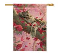 Bandiera da giardino con gatto primaverile ed estate, bandiera decorativa per la casa con gatto che dorme, bandiera da giardino a doppia faccia decorazione per esterni per prato 71 x 101 cm