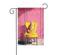Bandiera da giardino con gatto seduto su una sedia gialla, 30 x 45 cm, verticale, double face, decorazione per case in campagna, decorazione esterna