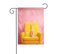 Bandiera da giardino con gatto seduto su una sedia gialla, 30 x 45 cm, verticale, double face, decorazione per casa colonica, vacanze, esterni, bandiera da cortile