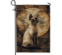 Bandiera da giardino con gatto siamese, bandiera vintage con mappa, bandiera decorativa per la casa, bandiera da cortile in iuta su entrambi i lati, decorazione per prato all'aperto per tutte le