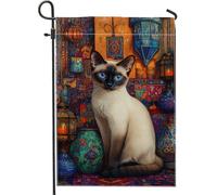 Bandiera da giardino con gatto siamese, bandiera vintage con occhi blu, decorazione per la casa, bandiera in iuta su entrambi i lati, per amanti degli animali, decorazione per prato all'aperto, 30,5 x