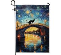 Bandiera da giardino con gatto sul ponte, decorazione per la casa e il giardino, bandiera rustica su entrambi i lati, decorazione stagionale per prato 30,5 x 45,7 cm