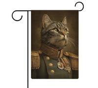 Bandiera da giardino con gatto vestito da ufficiale militare in iuta su entrambi i lati, 30,5 x 45,7 cm