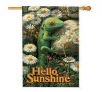 Bandiera da giardino con geco verde primavera estate, Hello Sunshine Nature Decor Garden Banner, bandiera decorativa da giardino su entrambi i lati, decorazione da giardino per esterni, 71 x 101 cm
