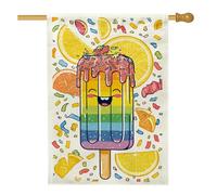 Bandiera da giardino con gelato arcobaleno divertente, decorazione da esterno colorata per dessert, striscione in iuta su entrambi i lati per decorazione per feste sul prato, 71 x 101 cm