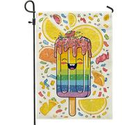 Bandiera da giardino con gelato arcobaleno divertente, decorazione da esterno colorata per dessert, striscione in iuta su entrambi i lati per decorazione per feste sul prato, 30,5 x 45,7 cm