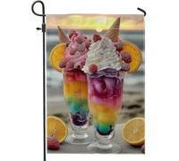 Bandiera da giardino con gelato arcobaleno estivo, striscione decorativo colorato per dessert, bandiera da giardino in iuta su entrambi i lati, per feste, decorazione per prato, 30,5 x 45,7 cm
