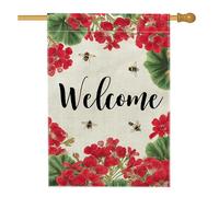 Bandiera da giardino con gerani rossi primaverili ed estivi, bandiera da giardino a doppia faccia, decorazione per la casa e il prato, decorazione per esterni per accogliere gli ospiti, 71 x 101 cm