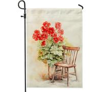 Bandiera da giardino con gerani rossi primaverili ed estivi, decorazione rustica floreale per la casa, bandiera da cortile, decorazione da giardino su entrambi i lati, per feste in giardino, 30,5 x