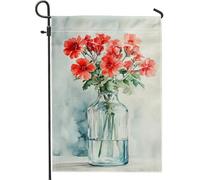 Bandiera da giardino con gerani rossi primaverili ed estivi, vaso di vetro floreale, decorazione per la casa e per cortile, bandiere decorative su entrambi i lati, decorazione per esterni, 30,5 x 45,7