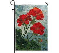 Bandiera da giardino con gerani rossi vivaci, striscione floreale estivo per la casa, bandiera a mosaico su entrambi i lati per decorazione esterna del prato, fiori per feste di festa, 30,5 x 45,7 cm