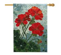 Bandiera da giardino con gerani rossi vivaci, striscione floreale estivo per la casa, bandiera a mosaico su entrambi i lati, per decorazione esterna del prato, fiori per feste di festa, 71 x 101 cm