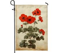 Bandiera da giardino con geranio rosso primaverile ed estate, striscione vintage floreale per la casa, bandiera da giardino in iuta su entrambi i lati, decorazione per esterni, 30,5 x 45,7 cm