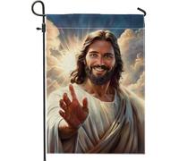 Bandiera da giardino con Gesù Cristo, decorazione primaverile religiosa bianca, decorazione spirituale per la casa all'aperto, bandiera da cortile su entrambi i lati per le festività natalizie 30,5 x
