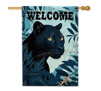 Bandiera da giardino con ghepardi di benvenuto, decorazione per esterni con fauna selvatica della giungla scura, decorazione per esterni in tessuto su entrambi i lati, decorazione per la casa