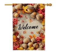 Bandiera da giardino con ghianda autunnale, decorazione rustica marrone caldo, decorazione rustica da cortile, in iuta su entrambi i lati, decorazione per esterni per celebrazione del Ringraziamento