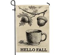 Bandiera da giardino con ghianda autunnale e tazza da caffè, bandiera rustica beige per la casa, bandiera da cortile in iuta su entrambi i lati, decorazione autunnale per esterni, 30,5 x 45,7 cm
