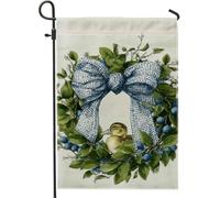 Bandiera da giardino con ghirlanda blu, con foglie verdi, mirtilli e uccelli, decorazione per la casa, bandiera da giardino in iuta su entrambi i lati, decorazione per esterni, 30,5 x 45,7 cm