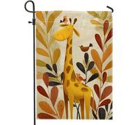 Bandiera da giardino con giraffa autunnale, simpatica giraffa gialla con uccelli, decorazione per esterni, bandiera da cortile in iuta su entrambi i lati, per decorazione autunnale, 30,5 x 45,7 cm
