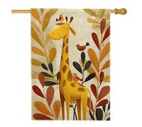 Bandiera da giardino con giraffa autunnale, simpatica giraffa gialla con uccelli, decorazione per esterni, bandiera da cortile in iuta su entrambi i lati, per decorazione autunnale, 71 x 101 cm