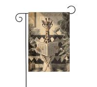 Bandiera da giardino con giraffa con occhiali sulla toilette lettura giornale 30 x 45 cm verticale double face fattoria vacanze decorazioni esterne bandiera cortile