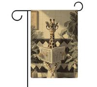 Bandiera da giardino con giraffa con occhiali sulla toilette, per lettura, giornale, giardino, festività, festività, juta, double face, per casa, cortile, esterni, 30,5 x 45,7 cm