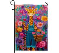 Bandiera da giardino con giraffa, fantasia colorata cestino di fiori viola primaverile su entrambi i lati, bandiere decorative per esterni, prato, portico, patio, ingresso, 30,5 x 45,7 cm