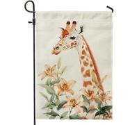 Bandiera da giardino con giraffa floreale estiva, decorazione botanica per la casa e il cortile, in iuta su entrambi i lati, decorazione per esterni per feste e giardini, 30,5 x 45,7 cm