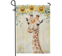 Bandiera da giardino con giraffa, girasoli gialli e foglie verdi, decorazione per esterni, striscione estivo a tema animale, bandiera floreale da cortile su entrambi i lati, per la decorazione della