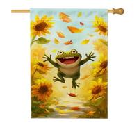 Bandiera da giardino con girasole anfibio felice, decorazione gialla per esterni per primavera estate, striscione per prato in iuta su entrambi i lati, per decorazioni per feste di festa, 71 x 101 cm