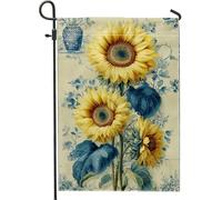 Bandiera da giardino con girasole, bandiera gialla floreale per la casa, decorazione per esterni in iuta su entrambi i lati, per prato primaverile ed estivo, stile botanico vivace, 30,5 x 45,7 cm