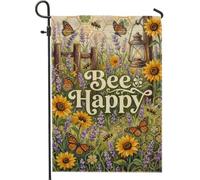 Bandiera da giardino con girasole, bandiera rustica primaverile con farfalla lavanda primavera gialla doppia faccia bandiere decorative per cortile esterno prato anteriore portico patio ingresso 30,5